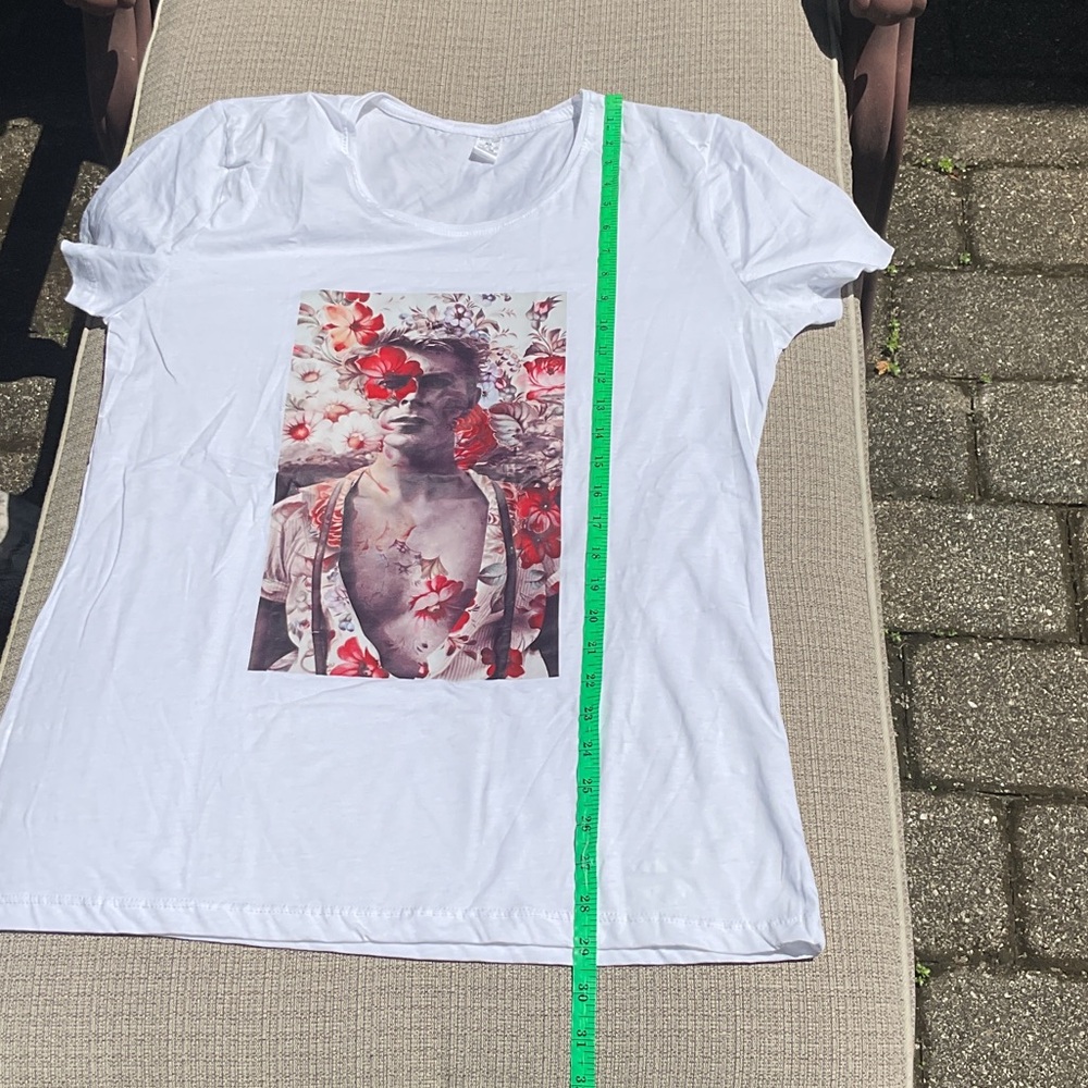 David Bowie Floral Graphic White T-Shirt, Size XL - Picture 4 of 5